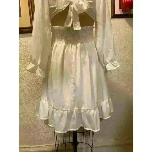 Zaful Square Neck Off the Shoulder Lantern Sleeve Tie Back Dress NWT Size 6 - Picture 11 of 14